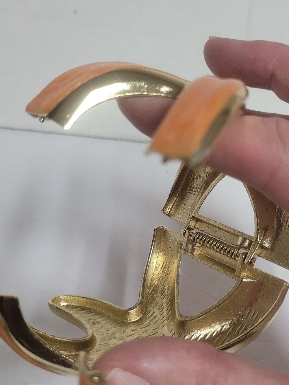 Orange And Gold Enamel Star Fish Cuff Bracelet - Picture 7 of 7